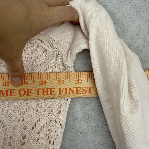 Vtg Crochet Cardigan Sweater Women XL Blush Pink Cottage Coquette Gilmore Granny - Picture 6 of 10
